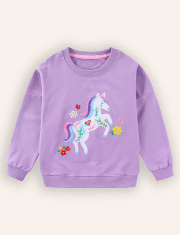 Unicorn Embroidered Long-sleeved Sweatshirt